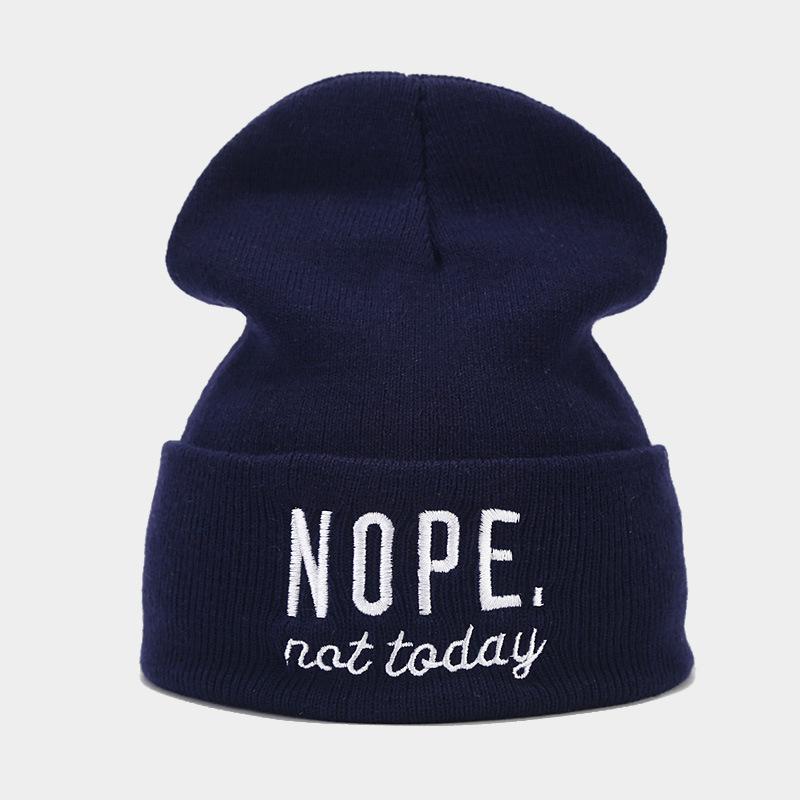 

Осень и зима новый литературный и ретро вязаный пуловер с надписью шапка женская модная универсальная шапка для наслаивания мужская теплая шапка M（56-58cm） тёмно-синий