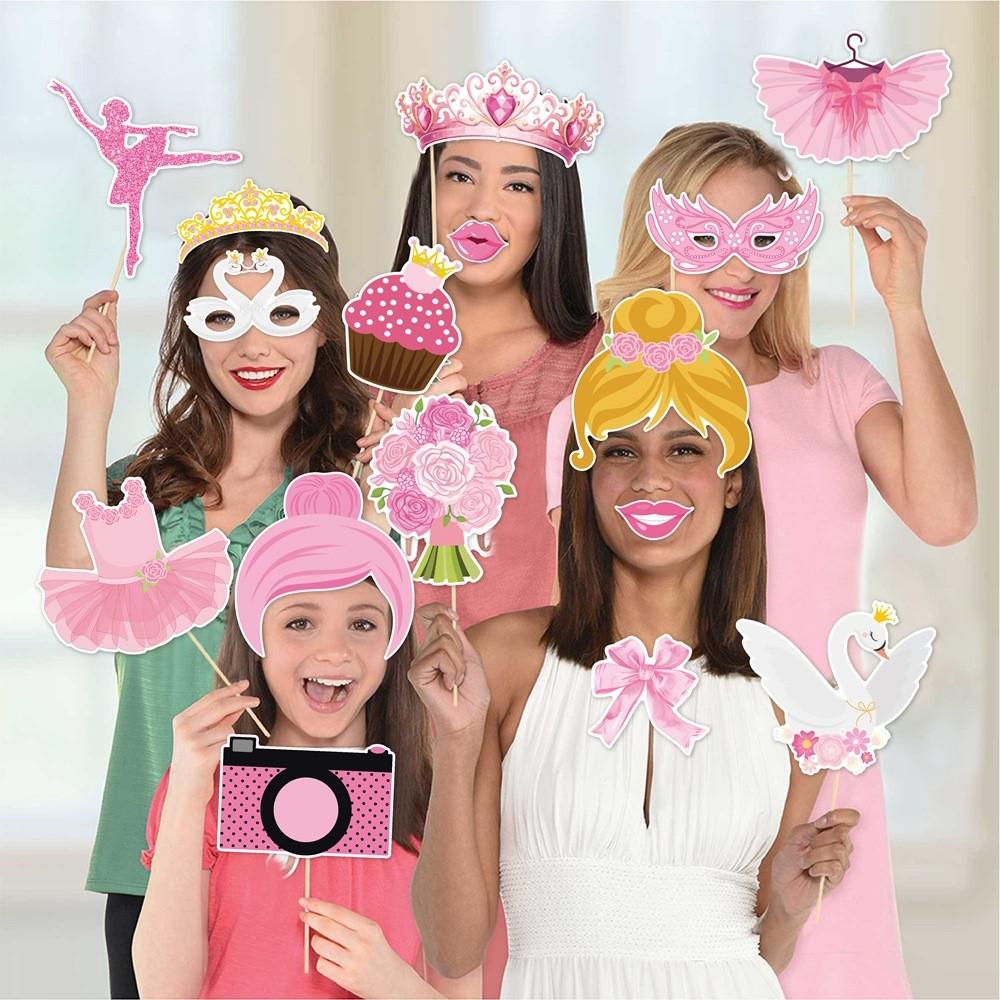 Ballet Theme Pink Photo Props With Sticks For Birthday Party Celebration