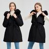 Women's Mid-Length Parka with Detachable Fur Collar and Sleeves - Warm, Thick Cotton Winter Jacket