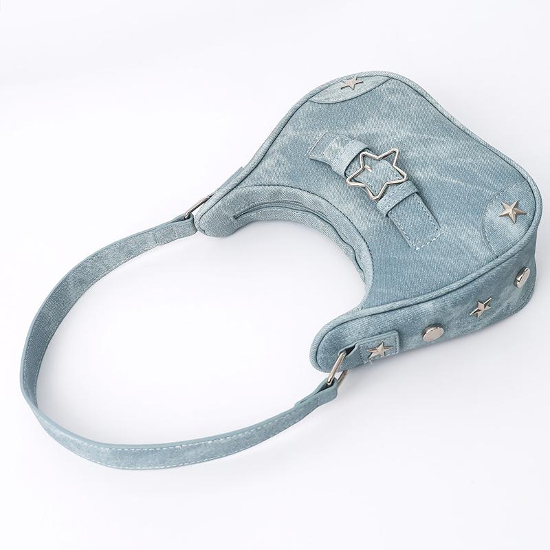 Vintage Casual Cute White Star Shoulder Underarm Tote Bag Ladies Sling Bags Leather Zip Purses Handbags For Women