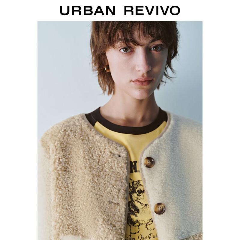 UR Women's Color-block Lamb Wool Button Jacket