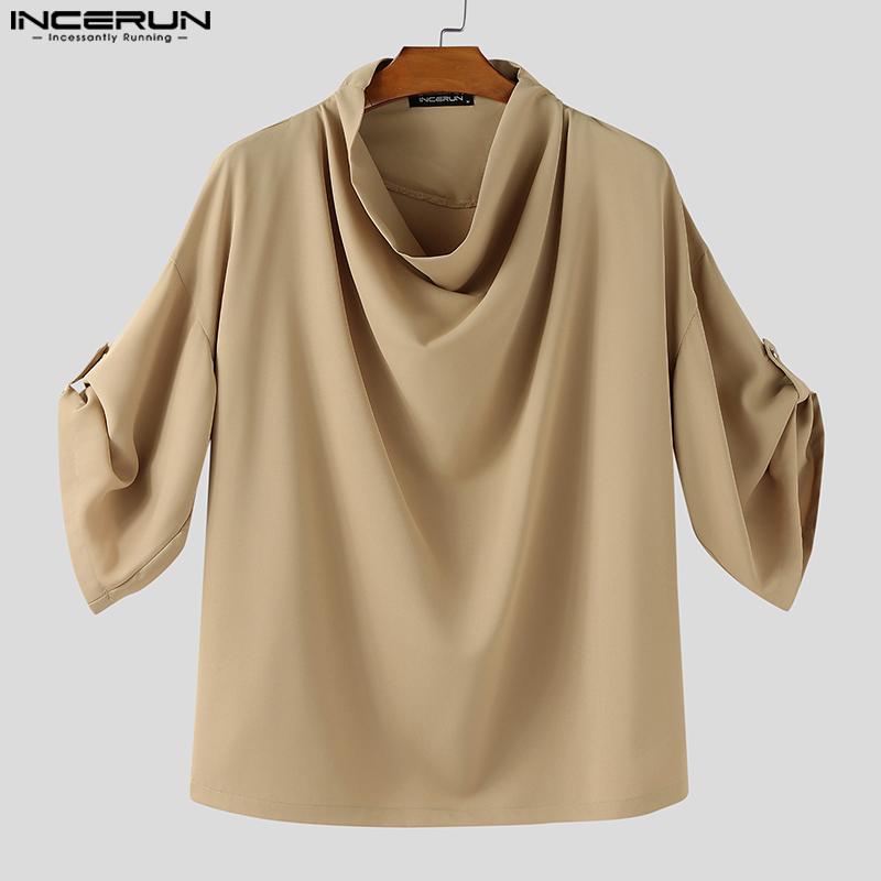 INCERUN Herren Swingkragen Halbarm Lässige Übergroße T-Shirts Tops