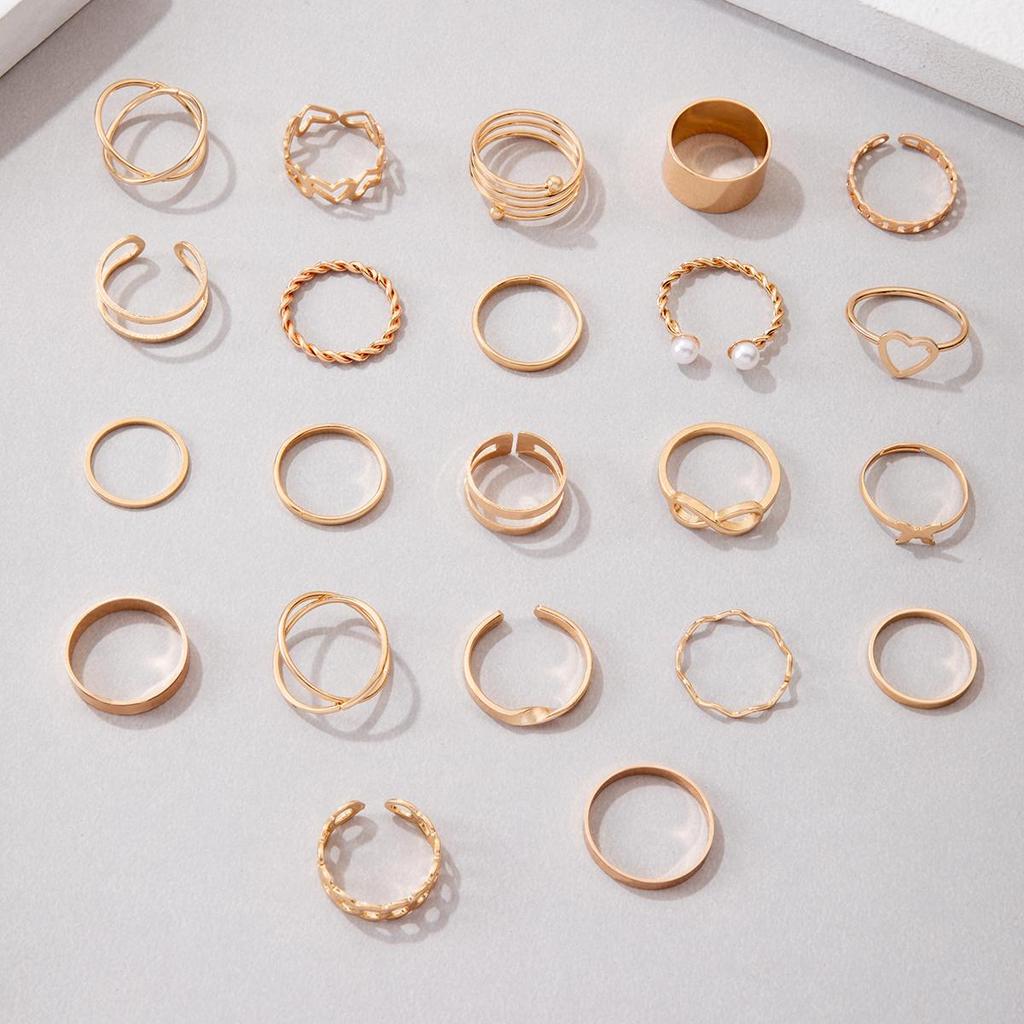 Exquisite Imitation Pearl Ring, Versatile Ring for Girls' Parties, Simple Carving Ring, Adjustable Temperament, Women's Ring Set