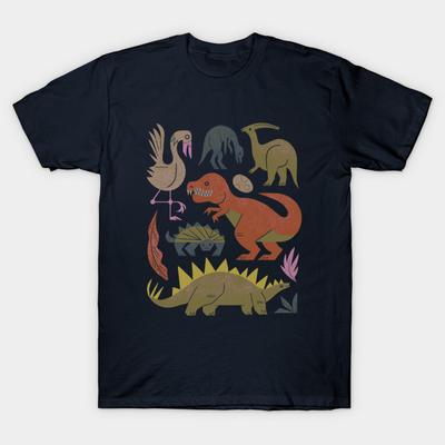 Men Black Print T-shirt Jurassic Friends No-Cut Heat Transfer Print Cotton Tshirt