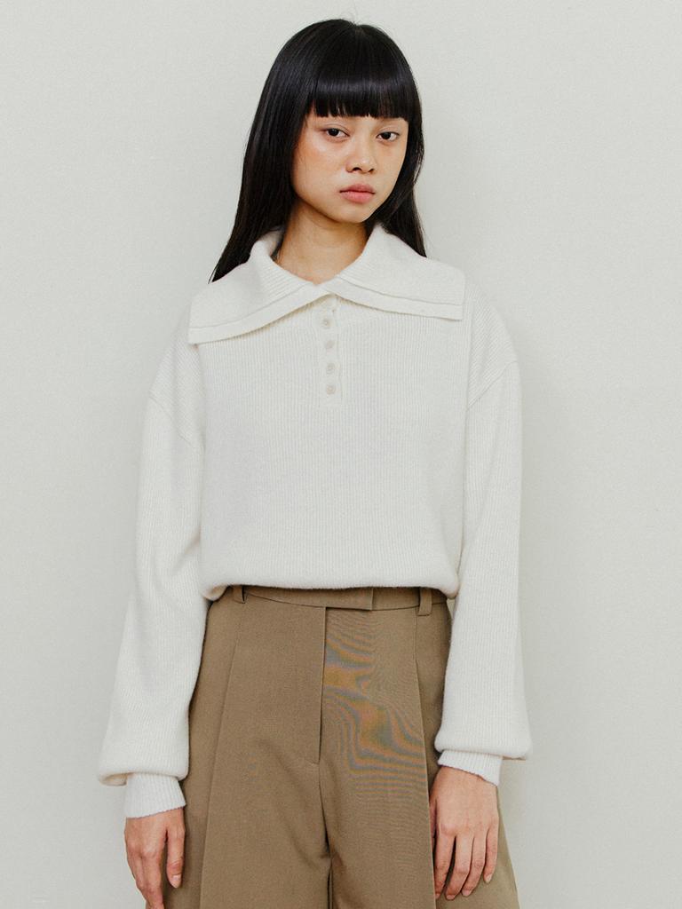 Leusejiem Open Collar Knit - Ivory