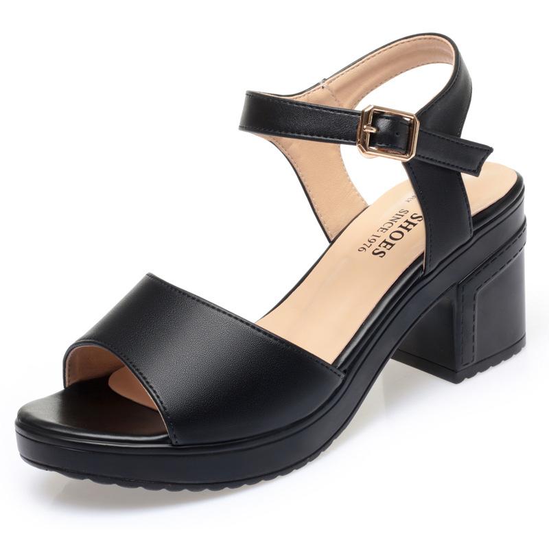 7cm Mode Büro Damen Dicke Sohle Plateau Schuhe Weiche Leder Sandalen 2025 Sommer Weiches Leder Mittelhohe Blockabsätze Sandalen Mama