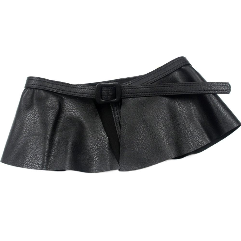 Ruffles Design PU Leather Belt Cross All Match Corset Belt Super Wide Peplum Cummerbund Punk Style
