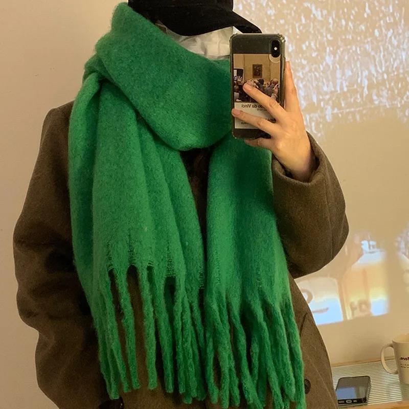 Thickened Solid Color Scarf Women's Winter New  Korean Style Ins Winter Student Versatile Shawl Neck White