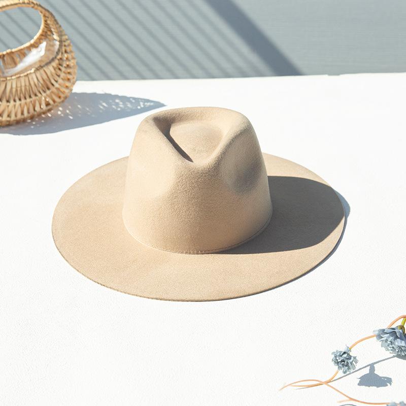 Men's Large Size 100% Wool Fedoras Hat Women Vintage Western Jazz Cowboy Hat Autumn Winter Big Head Wide Brim Felt Hat 56-62cm