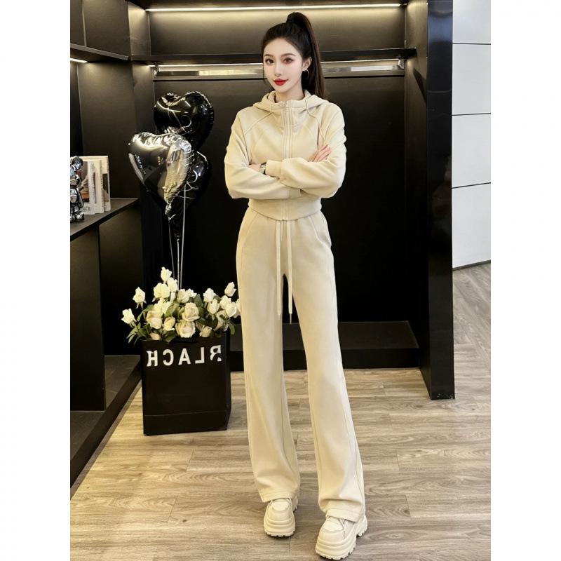 Women's Plush Hooded Sweatshirt & Wide-Leg Pants Set (2025 Autumn/Winter Collection)