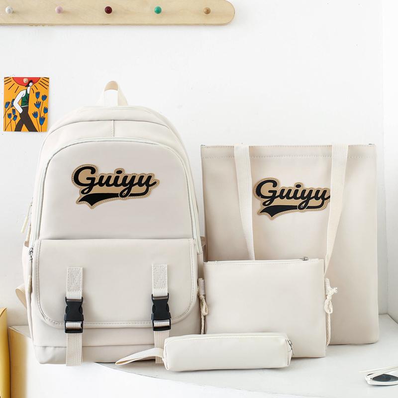 Four-Piece Backpack Set Letter Backpack Senior High School Student Schoolbag Unisex Large Capacity Lightweight Backpack