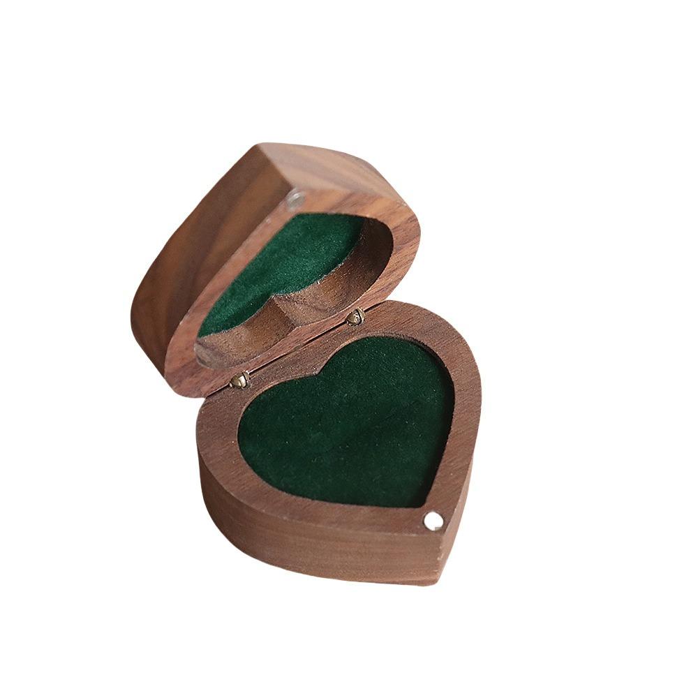 Wedding Heart Rings Holder Anti-collision Rings Bearer Box Simple Walnut Wood Rings Box  Propose