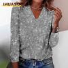 Women's Fashion Casual Solid Color Print Long Sleeve V Neck Blouses & Shirts Unique Design