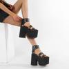 Gdgydh Black Punk Gothic Platform Sandals Open Toe Buckle Strappy Sexy Rivets Thick Heels Footwear Summer Shoes for Women