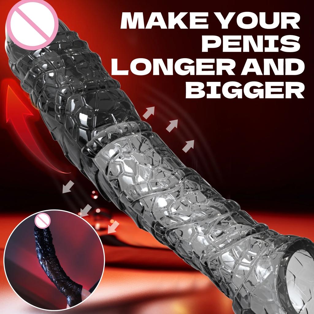 Reusable Condoms Penis Extend Sleeve with Vibrator Dick Enlarger Dildo Enhancer Delay Ejaculation Cock Rings Sex Toys for Men