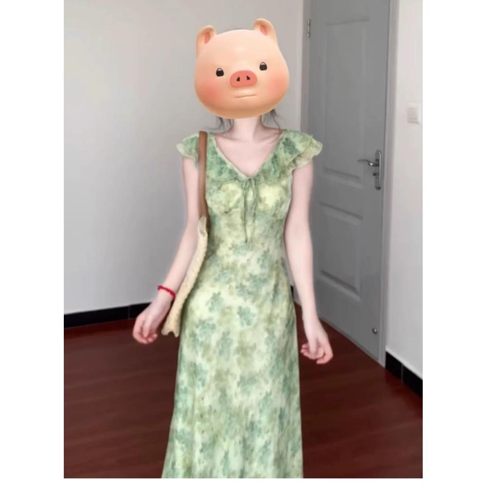 

Рукава сяофэй мягко облегают талию и подчеркивают стройность, длинное платье, девичье настроение, темперамент морского отдыха, цветочное платье, женская новинка лета XL- (recommended 110-60kg)