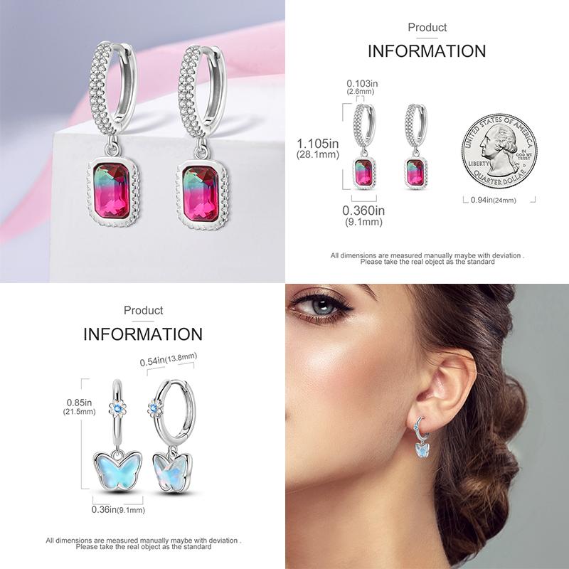 925 Sterling Silver Butterfly Crystal Star Earrings Colorful Feather Hoop Earrings For Women Wedding Engagement Birthday Gift