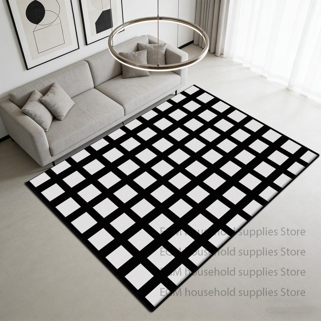 Modern Black White Carpet Minimalism Striped Decoration Bedside Bedroom Rug Lounge Cloakroom Antiskid Study Floor Mats Washable