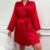 Summer Ice Silk Women's Mid-Length Thin Tie-Up Fashion Robe
