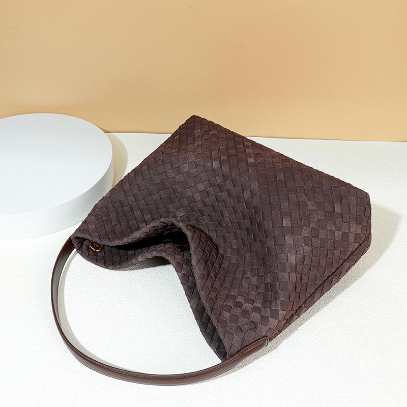 High End, Large Capacity Bag, Women's Woven Bag, One Shoulder Crossbody Bag, Underarm Bag, Bucket Bag, Frosted Suede Tote Bag