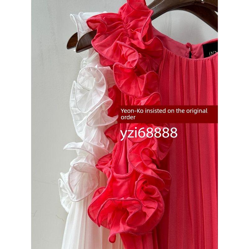 Export Los Angeles Single Do + B * Exquisite Three-Dimensional Lace Organ Pleated Sanzhai Style Loose Version A- Line Dress Women