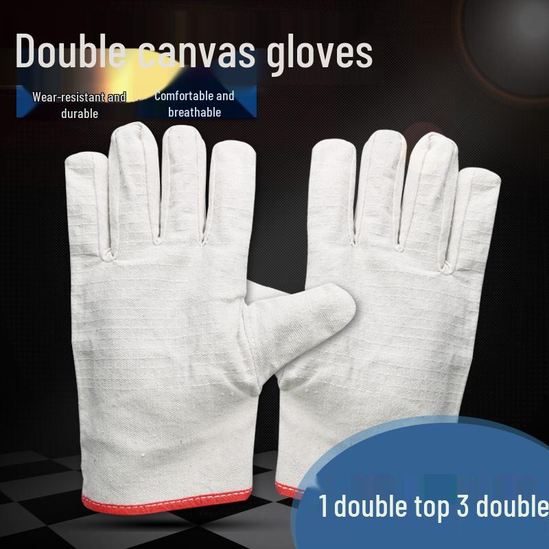 Double-Layer Canvas Welding Gloves - 24-Stitch Wear-Resistant, Fully Lined for Mechanical & Industrial Protection