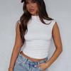 Women European American Style Solid Color Slim Fit Half Turtleneck Sleeveless Sexy Tank Top