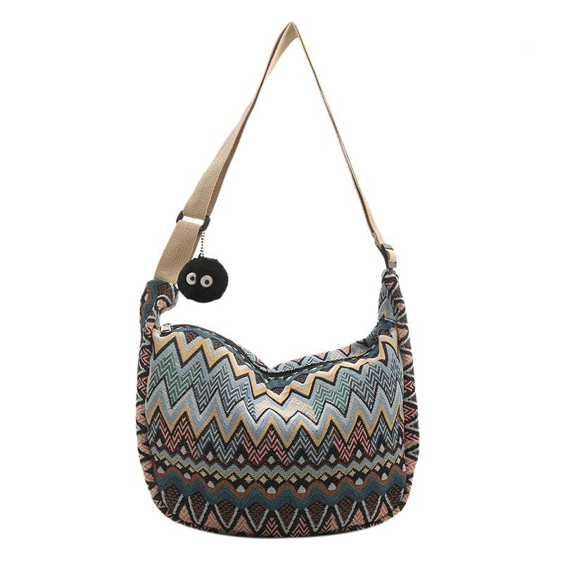 Vibrant Handwoven Style Boho Shoulder Bag Colorful Pattern Purse Spacious Chic Dumpling Crossbody Bags for Women Daily Festival