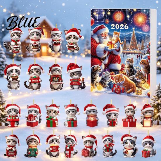 Festive Home Decor 24 Days 2026 Cat Hat Kitten with Santa Advent Calendar Christmas Countdown