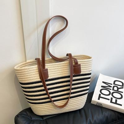 1Pc Woven Straw Bag Women's Large-capacitynew Summer Versatile Shoulder Bag Textured Commuter Seaside Beach Bag