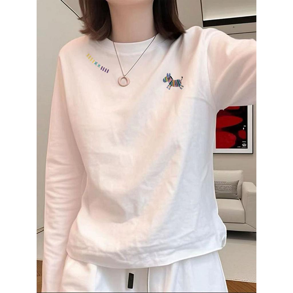 Women's Long Sleeve T-Shirt Crew Neck Fall Winter Casual Cartoon Print Loose Cotton Thermal Lined Base Layer Top