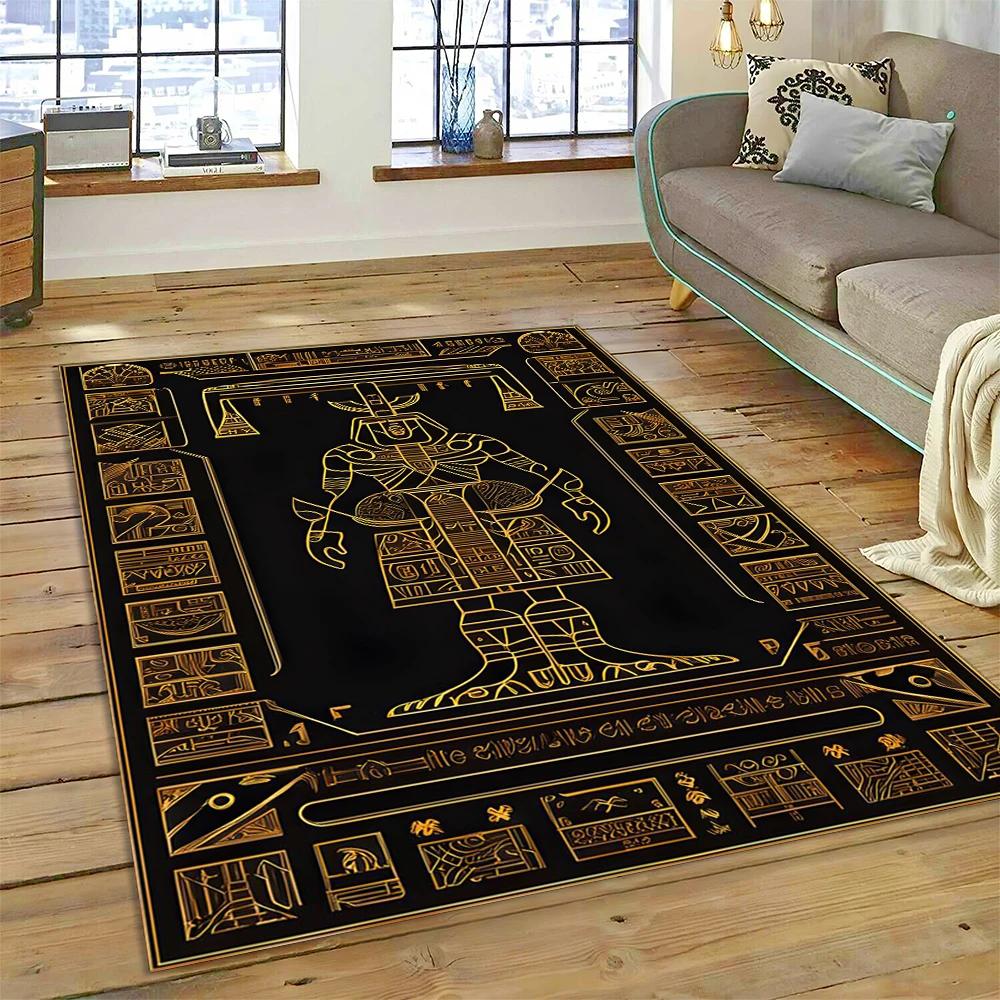 Ancient Egyptian Mythological Ideographic Sign Symbols Carpet Rug for Home Living Room Bedroom Sofa Doormat Decor,Non-slip Mat