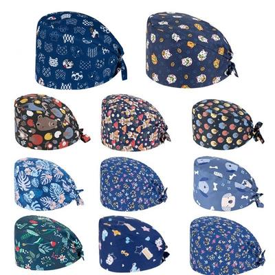 Cartoon Printing Scrub Cap Pure Adjustable Buckle Lab Scrub Hat Print Design Breathable Soft Healthcare Hats