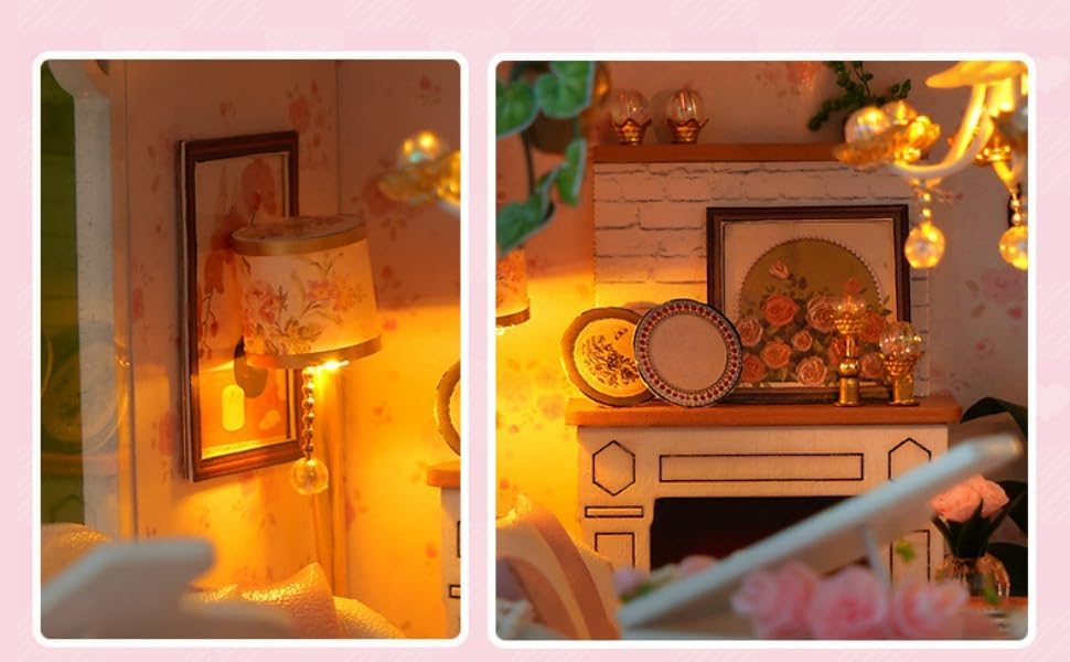 sofiey Dollhouse DIY Kit Set, Miniature Furniture Craft Kit with Instructions (Hana no Ma no Himitsugo + Dustproof Case + Music Box)