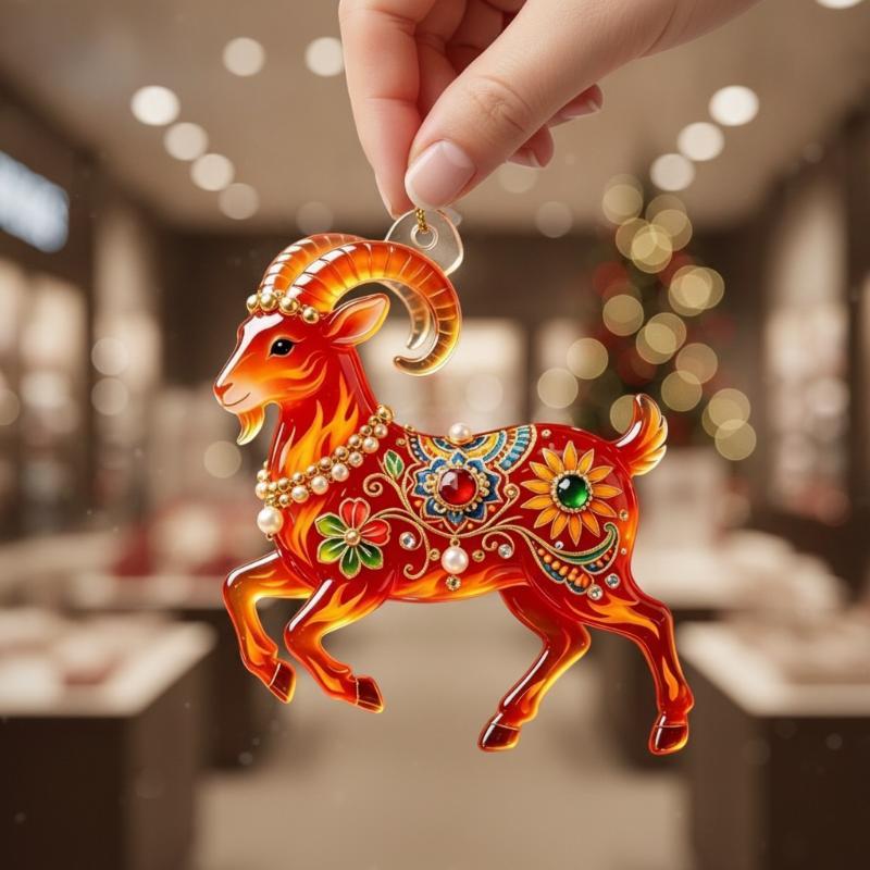 2D Flat Goat Hanging Ornament Acrylic Shining Goat Pendant Simulation Artificial Rhinestone Christmas Tree Ornament Bag Charms