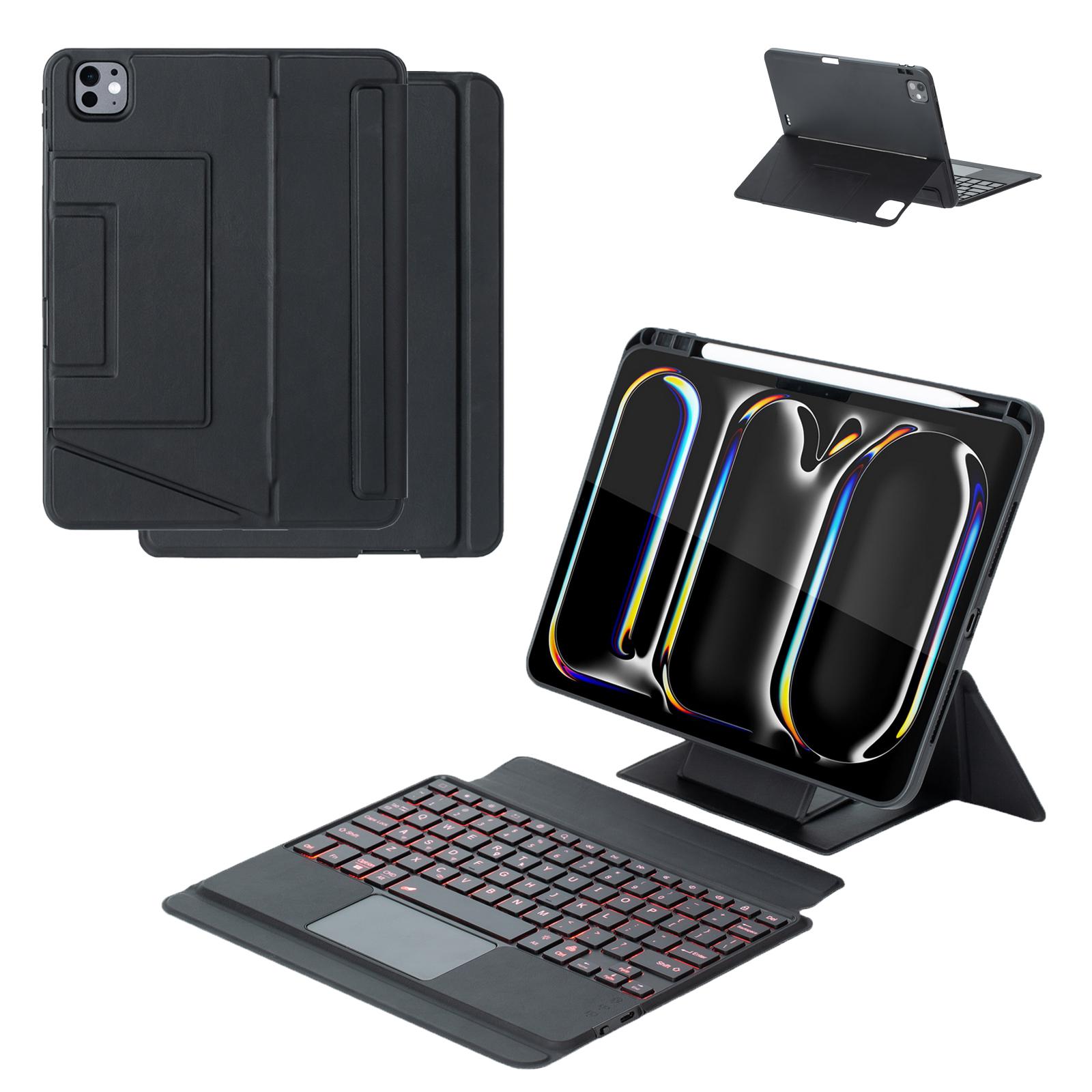 

HY-13B For iPad Pro 11 (2024) Leather Case Detachable Backlit Bluetooth-Compatible Keyboard with Floating Stand Black