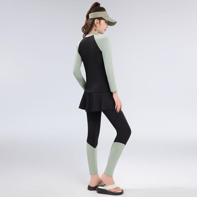 Womens UV Protection Swimsuit Set Long Sleeve Rash Guard Pants Triangle Bottom Conservative Swimwear Surfing Snorkeling