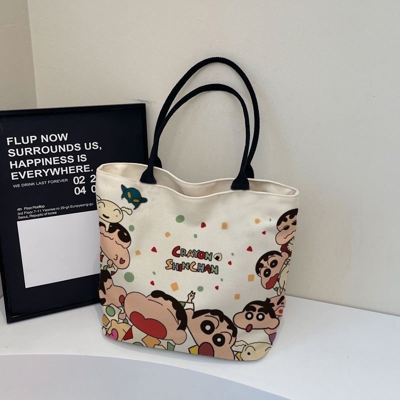New Shopping Bag Cartoon Canvas Bag Women s Fashionable Simple New Style Large Capacity Tote Bag Student Commuter Shoulder Tote Bag