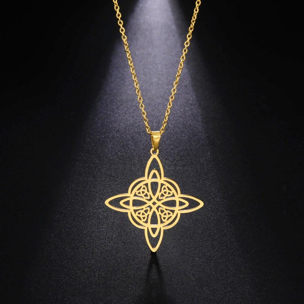 Skyrim Witchcraft Witches Knot Necklace Stainless Steel Triquetra Celtics Magic Knot Wicca Neck Chains  Amulet Jewelry for Women