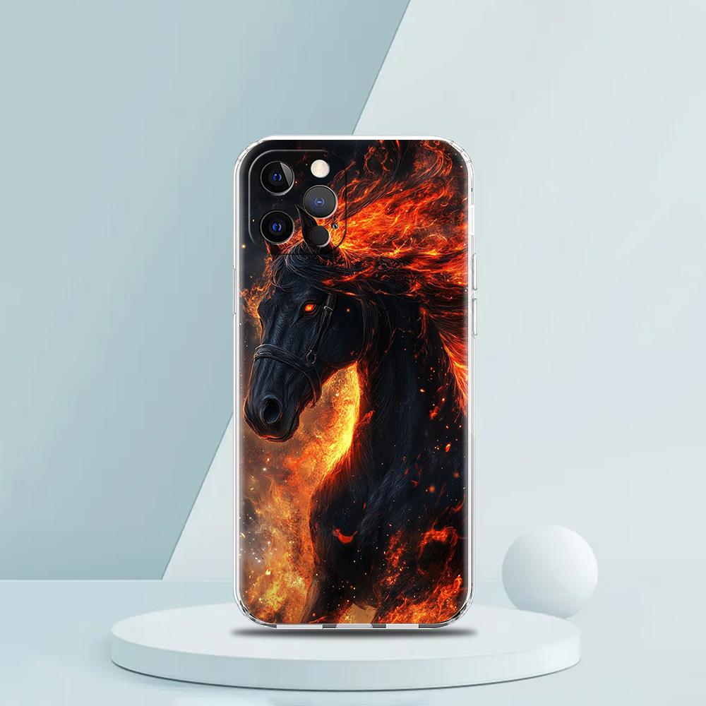 Coque de téléphone transparente en TPU souple pour iPhone 16 15 14 13 12 11 Pro Max XR 8 7 Plus XR Coque antichoc Motif Animal Cheval