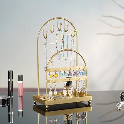 European Style Wrought Iron 2-layer Jewelry Rack Multifunctional Earring Storage Rack Ring Storage Box Necklace Jewelry Display Rack