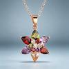 Luxury Female Crystal Rainbow Zircon Stone Flower Water Drop Pendant Necklace Vintage Rose Gold Color Wedding Jewelry For Women