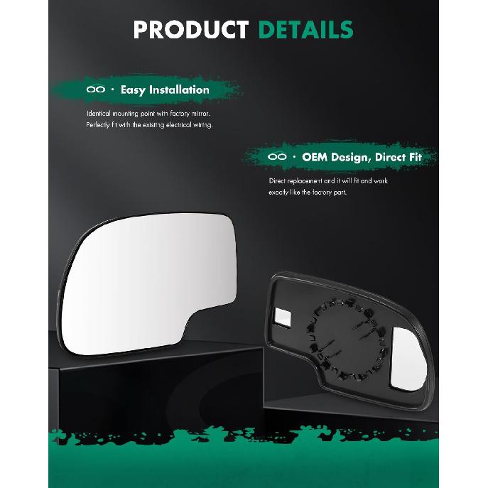 SCITOO Driver Side Mirror Glass Fit For 1999-2006 For Chevy Silverado Pickup 2007 For Chevy Silverado Pickup 2000 For Chevy Suburban 2001-2006 For