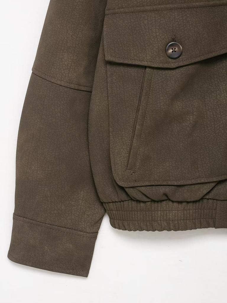Autumn new women's fashionable suede leather effect with a detachable collar jacket