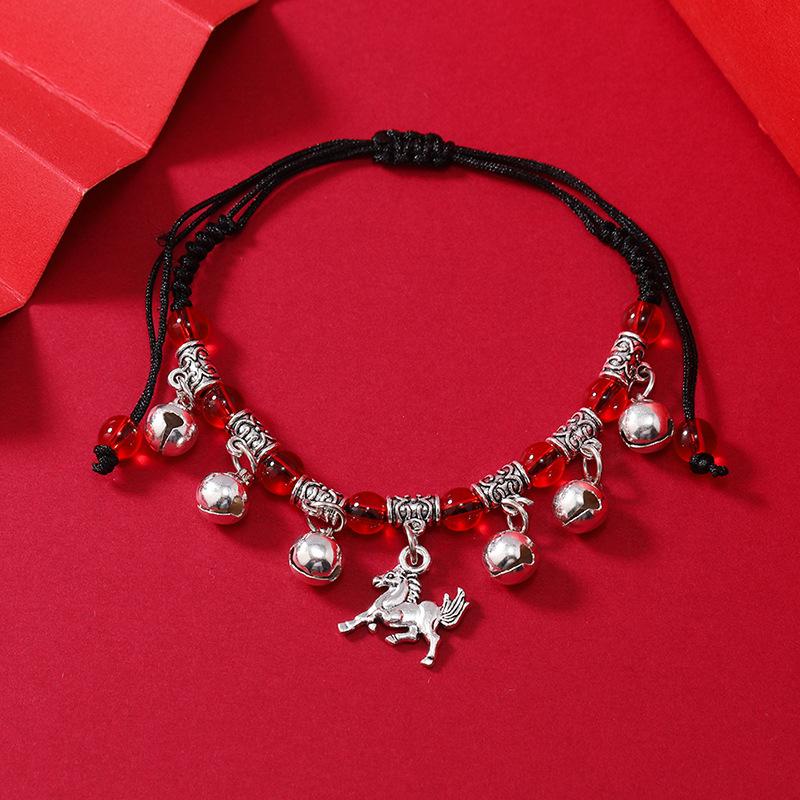 Zodiac red rope woven bell bracelet natal life men's and women's versatile hand rope anklet accessories