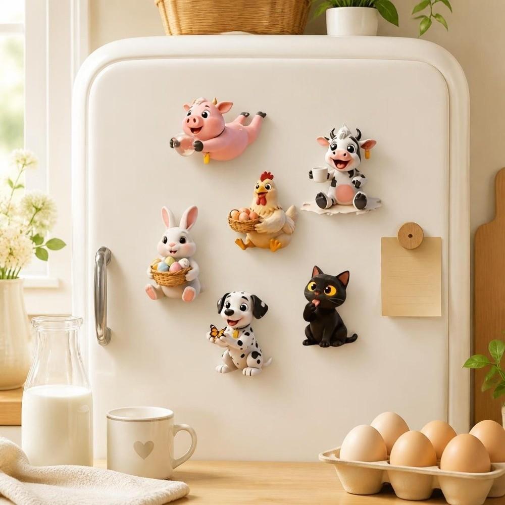 6pcs Rabbit Dog Cat Fridge Magnets 2D Flat Fridge Decor Magnetic Refrigerator Stickers  Kids Room
