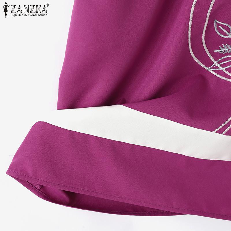 ZANZEA Women Casual O-neck Short Sleeve Floral Embroidery Dress