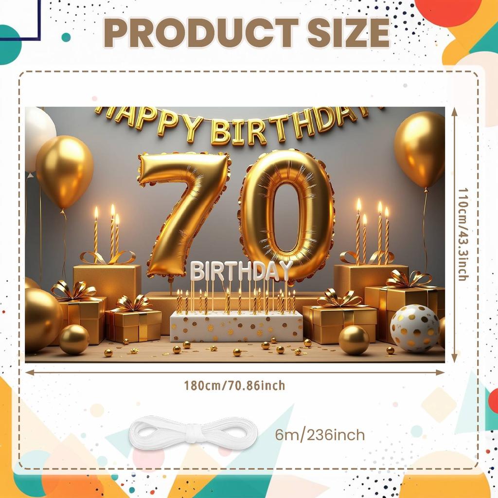 Golden Birthday Display Golden Theme Senior Party Backdrop Birthday Party Background Metallic Balloons 70th Anniversary Banner