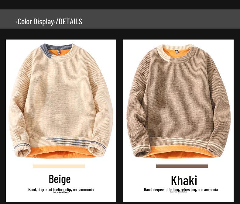 Men's Plush Knit Two-Piece Round Neck Pullover Sweater, Autumn/Winter Trend