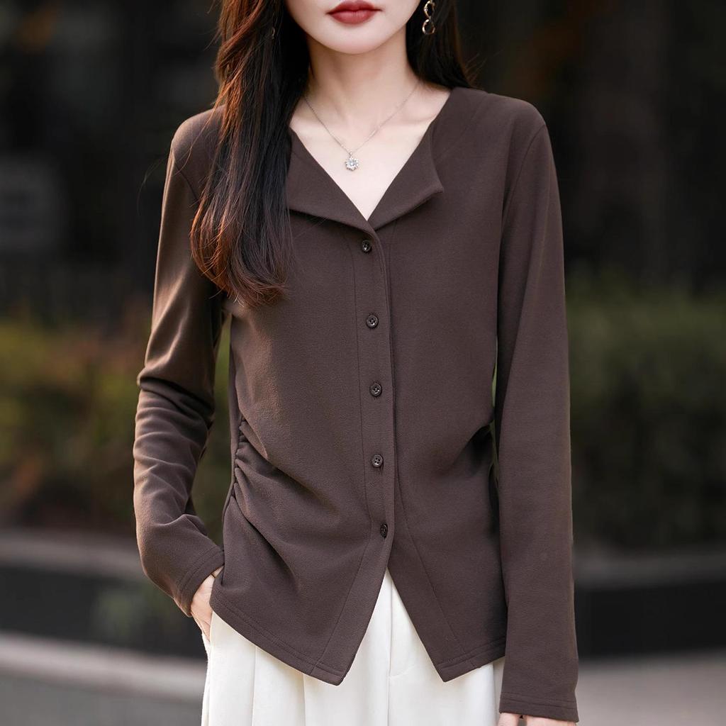 Semišová ležérní dámská košile s ohrnovacím límcem - Podzim/Zima Hřejivá Slim Fit